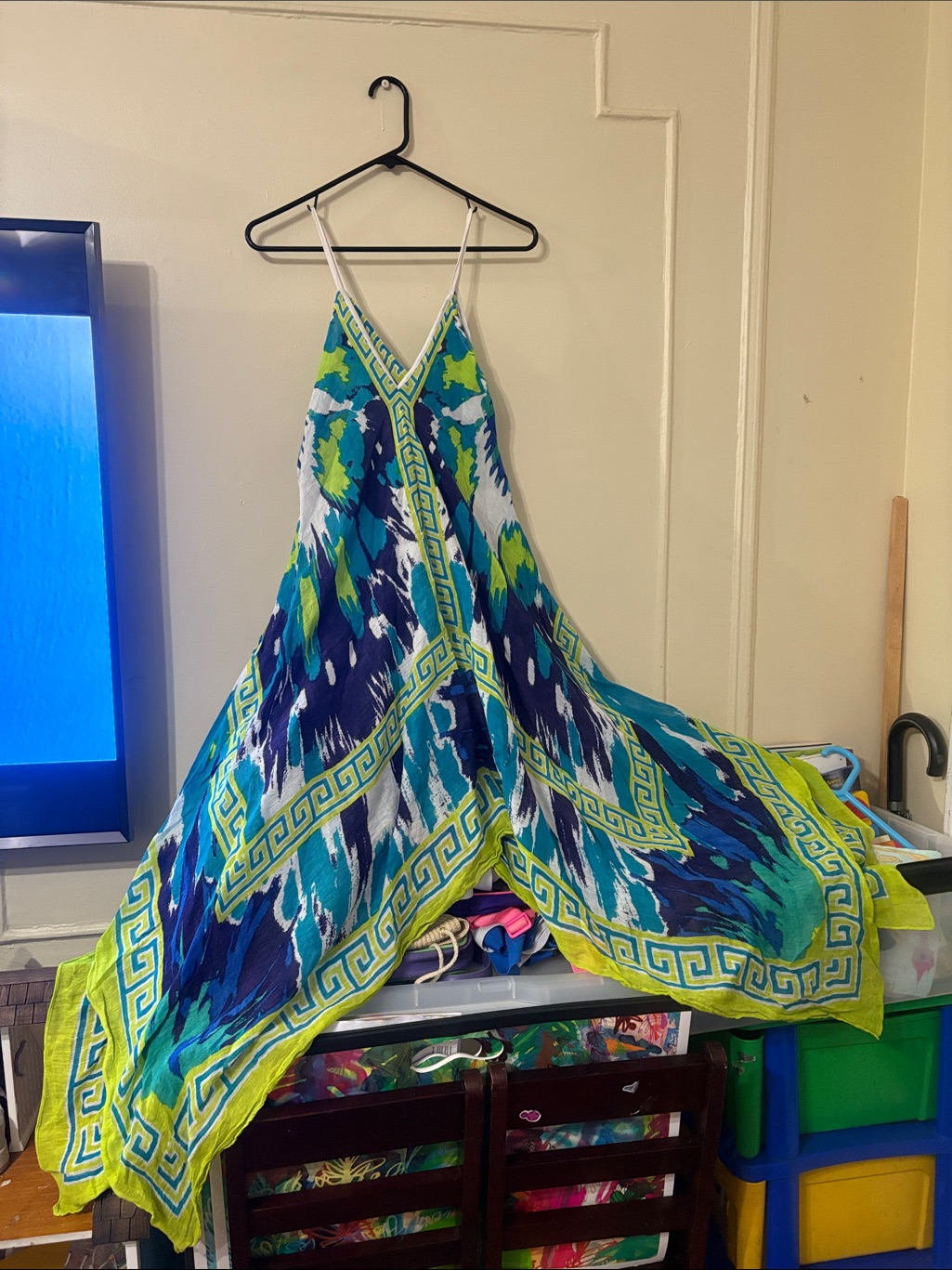 Theodora & Callum Blue, Teal & Lime Print Maxi Dress